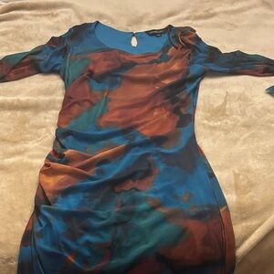 Coldwater Creek Blue and Orange Long Sleeve Dress
